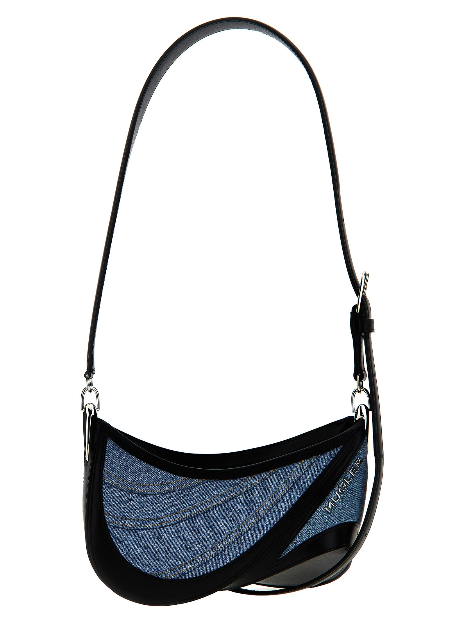 Shop Mugler Small Denim Spiral Curve 01 Shoulder Bag In Multicolor