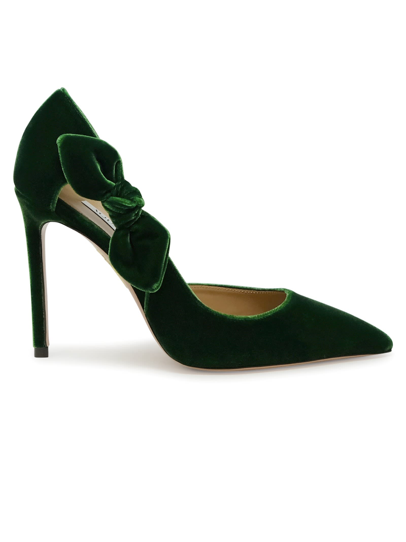 Aquazzura Green Velvet Bow Tie Pump 105 In Green
