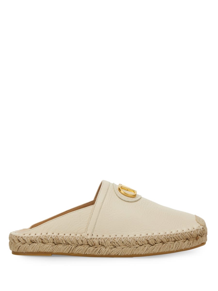 Valentino Vlogo Grainy Leather Mule Espadrille