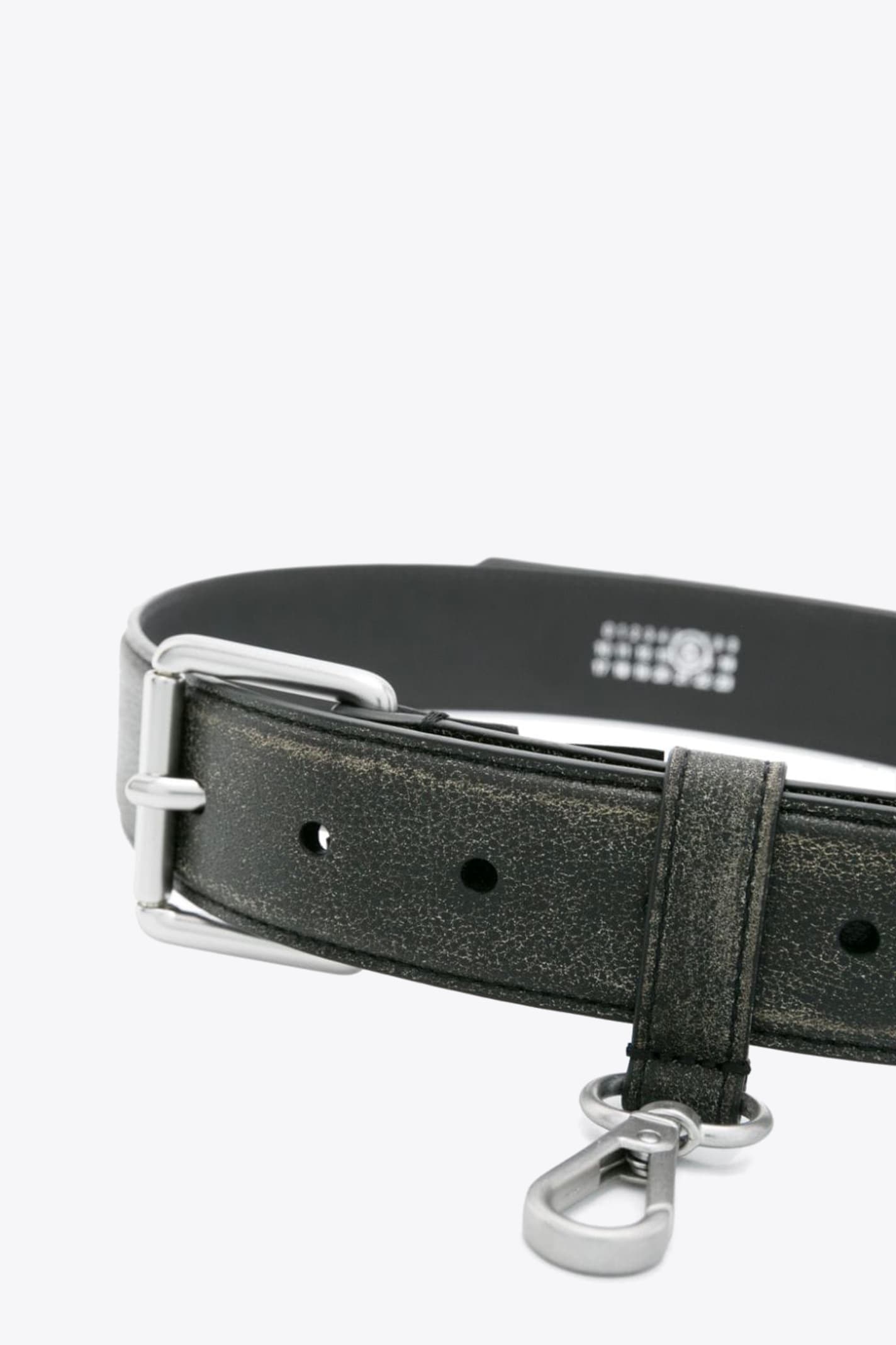 Shop Mm6 Maison Margiela Cintura Distressed Black Leather Belt With Snap-hook