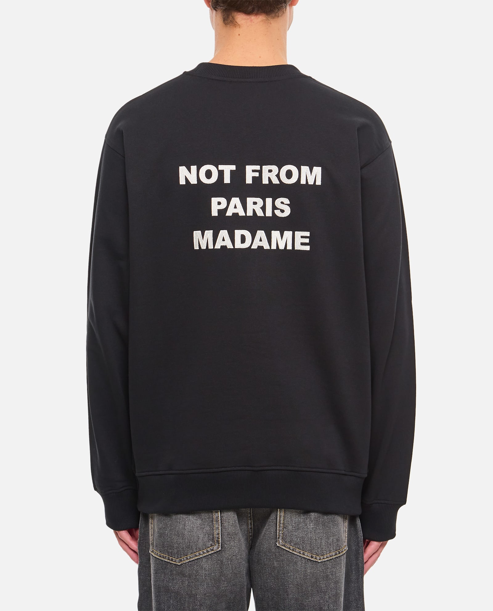 Drôle De Monsieur Black Sweatshirt With Bold Slogan And Elastic Hems In Black