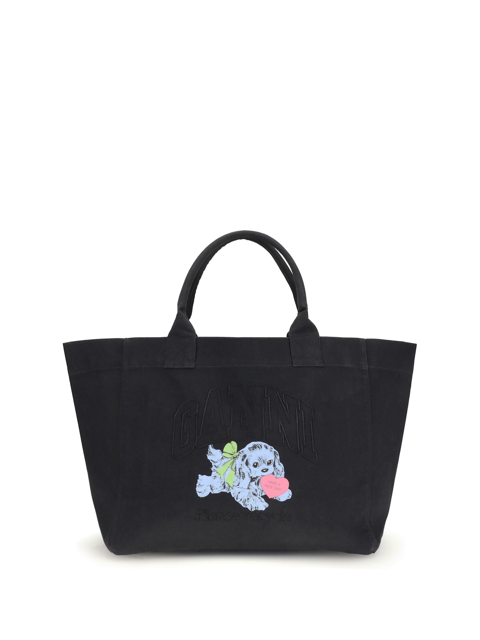 Ganni Xxl Logo-embellished Canvas Tote Bag In Black