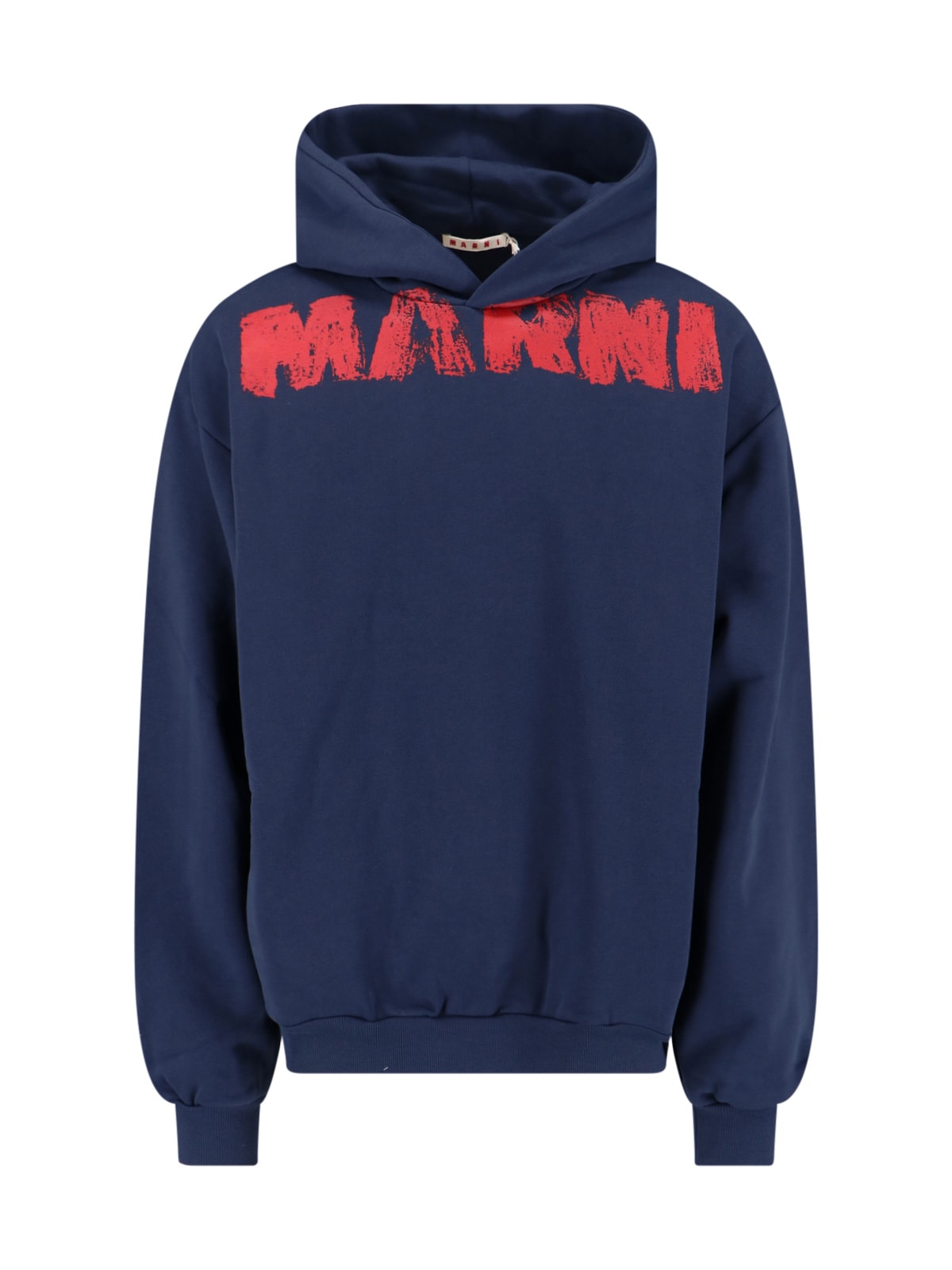 Marni Graphic Print Hooded Sweater With Ribbed Finish In Blue