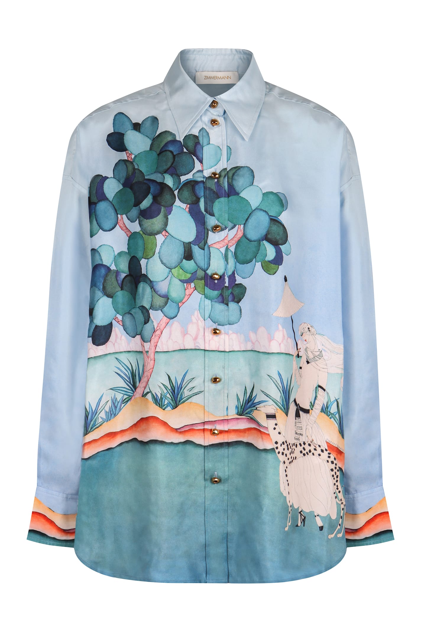 Zimmermann Illustration Oversized Shirt In Light Blue