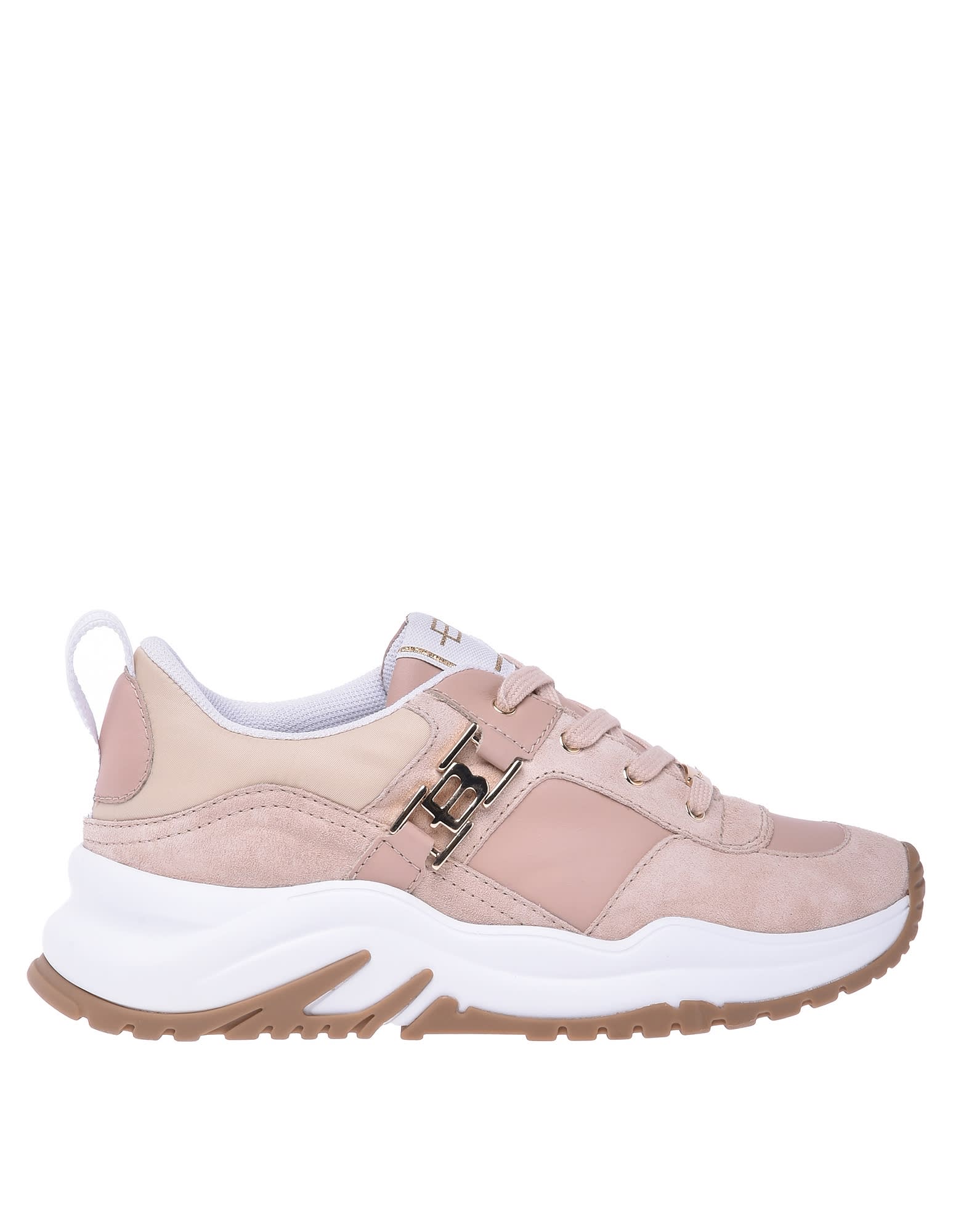 Baldinini Nude Low Top Trainers In Leather And Suede