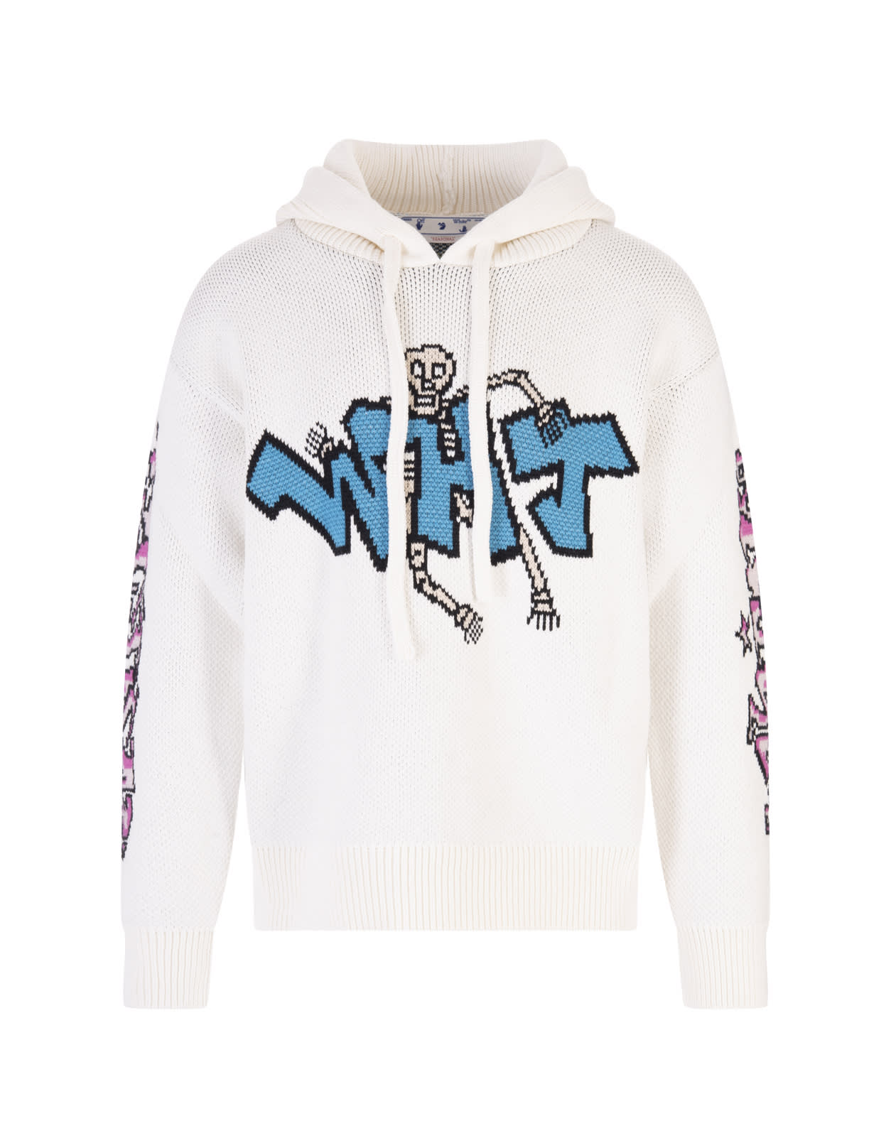Off-White Man White Hooded Sweater With Multicoloured Inlays