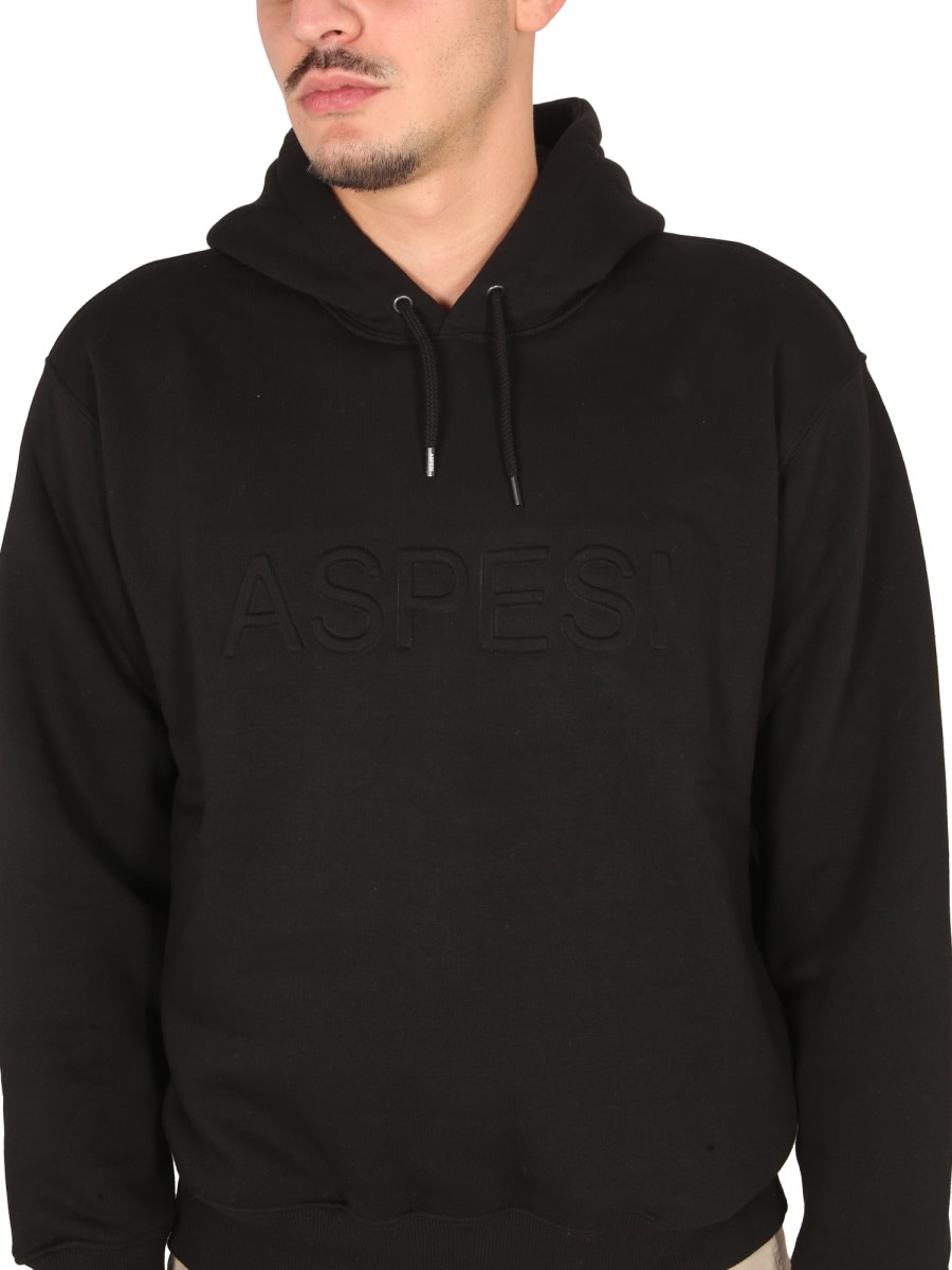 Shop Aspesi Sweatshirt With Logo And Hood In Black