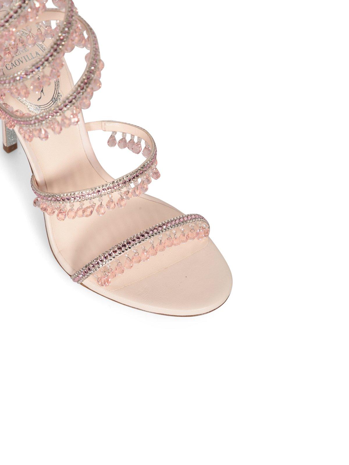 Shop René Caovilla Cleo Embellished Wraparound Style Sandals In Pink