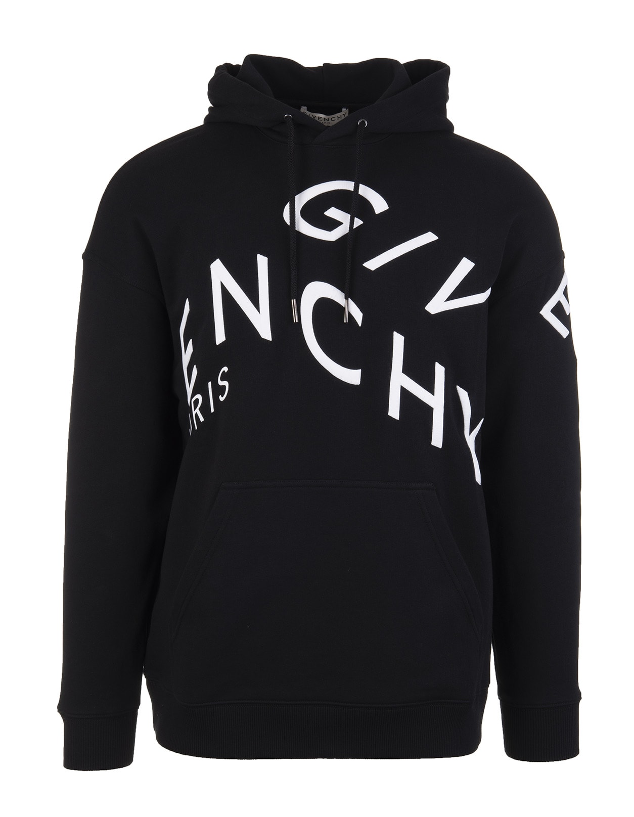 Man Black Hoodie With White Givenchy Refracted Embroidery