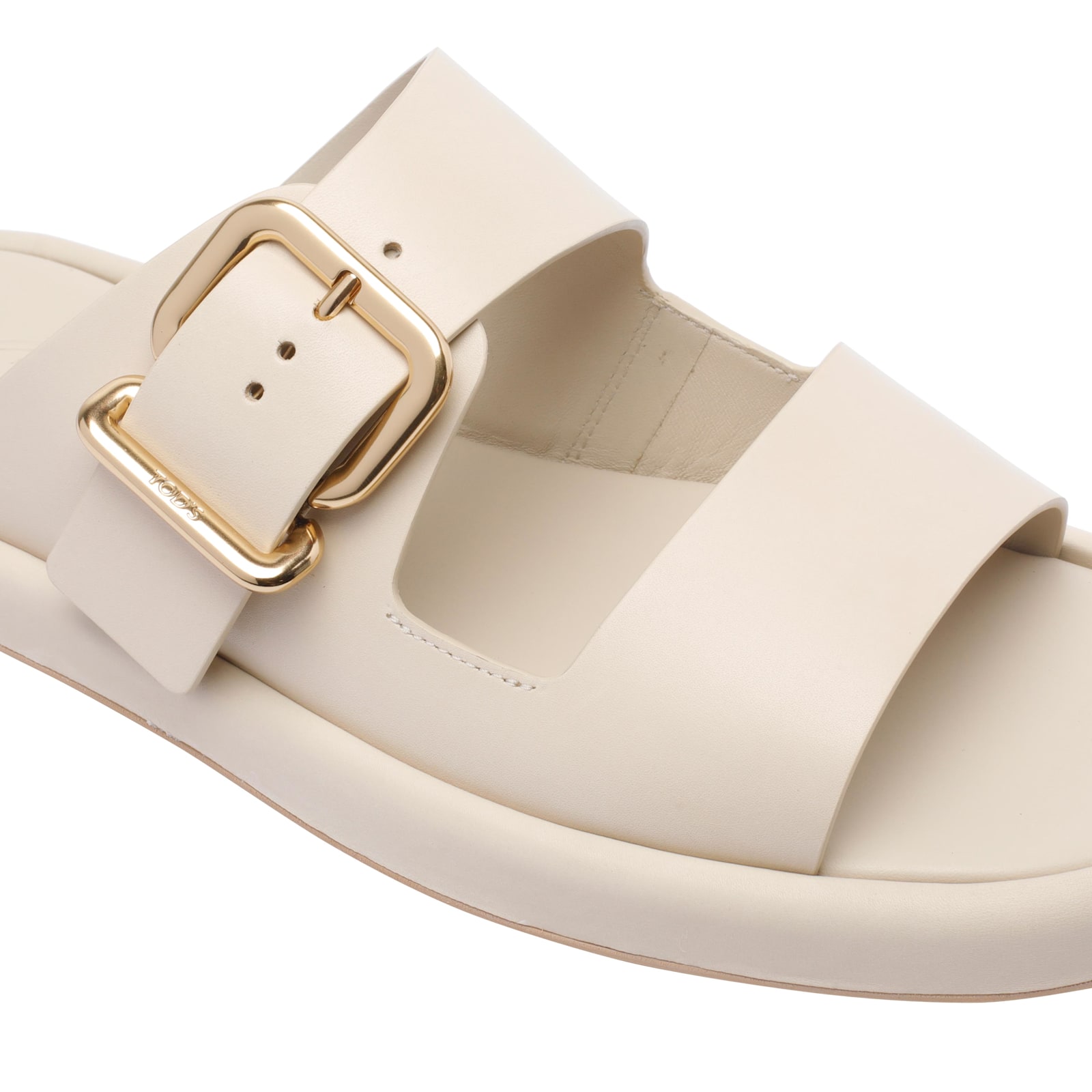 Tod's Wide Strap Buckle Leather Sandals In Beige