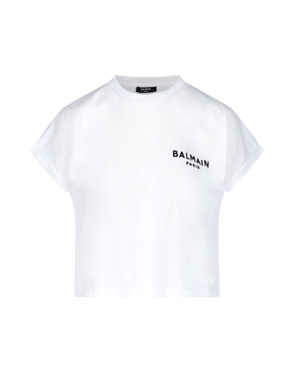 Shop Balmain Flock Detail Cropped T-shirt In Gab Blanc Noir