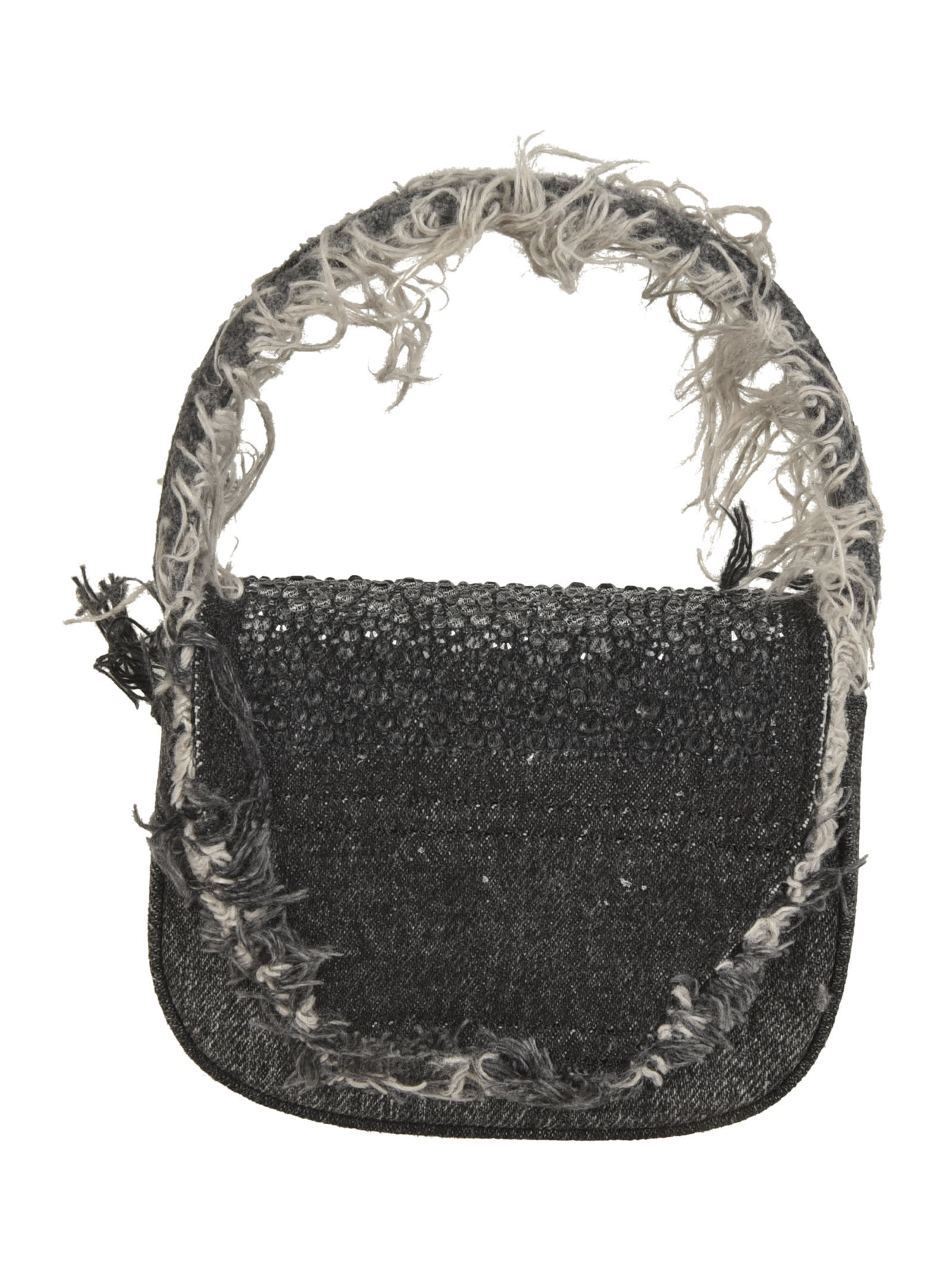 Shop Diesel 1dr Crystal Embellishment Denim Mini Tote Bag In Black