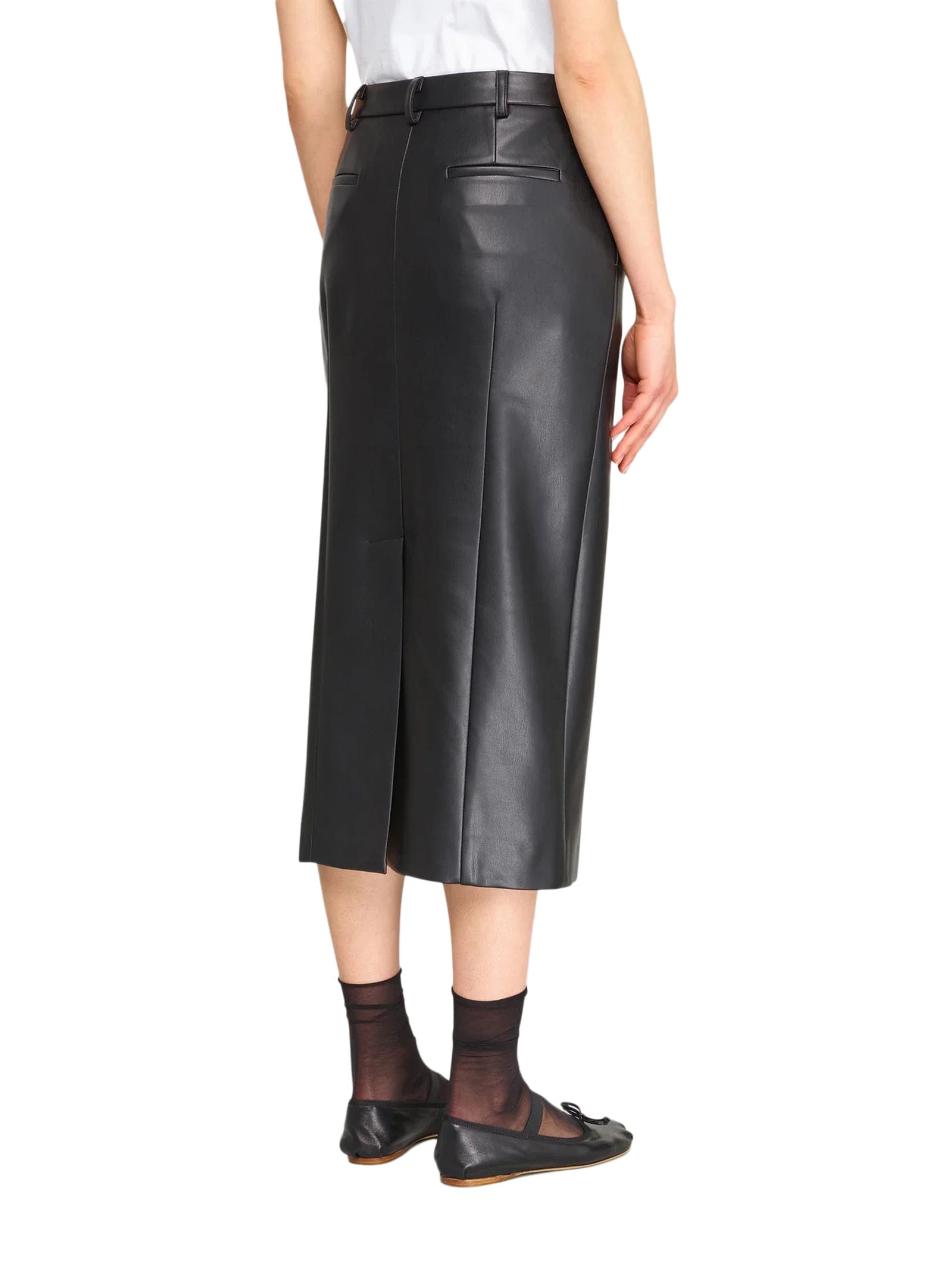 Shop Semicouture Eco-leather Longuette Skirt In Black