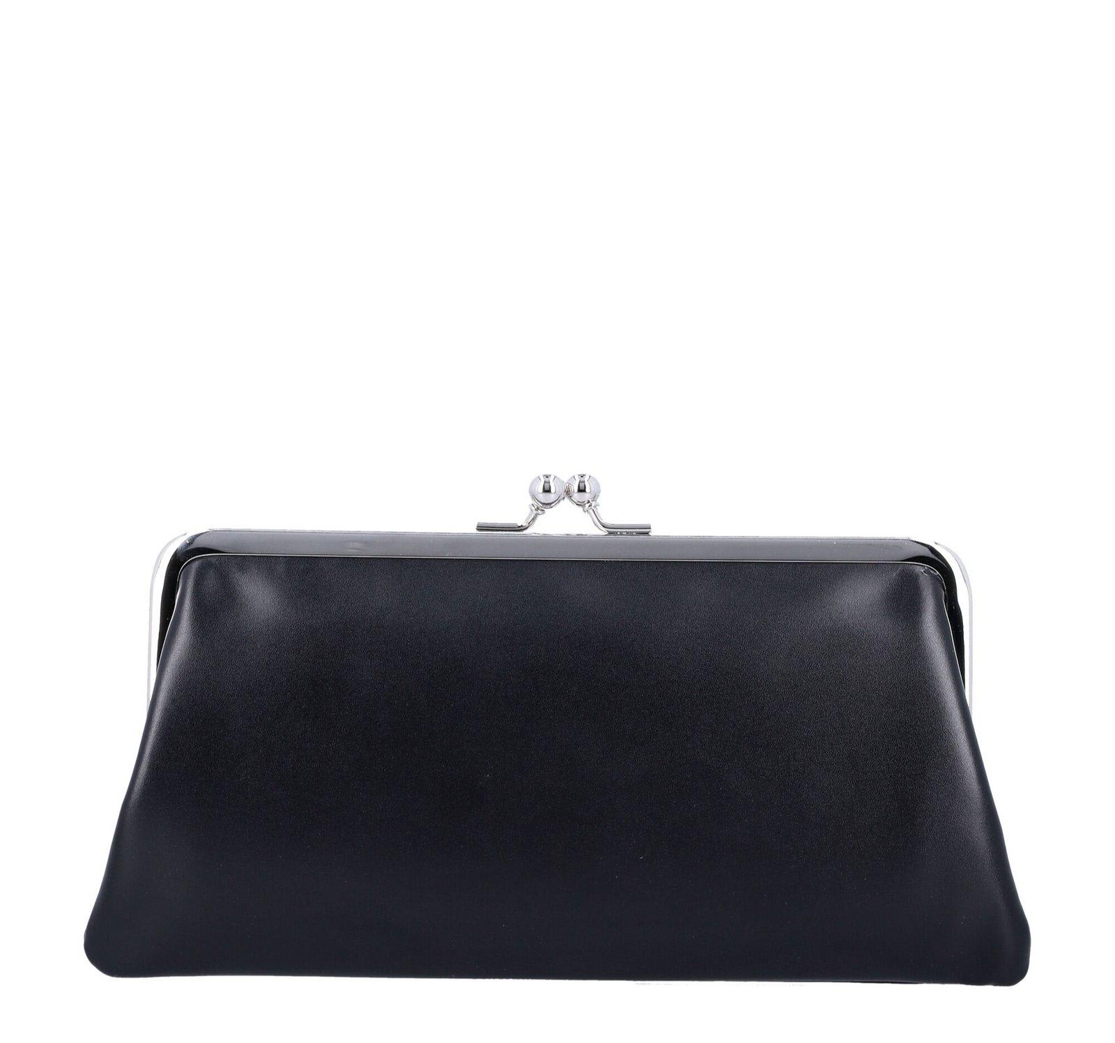 Comme Des Garçons Logo-printed Kiss-clasp Purse In Black