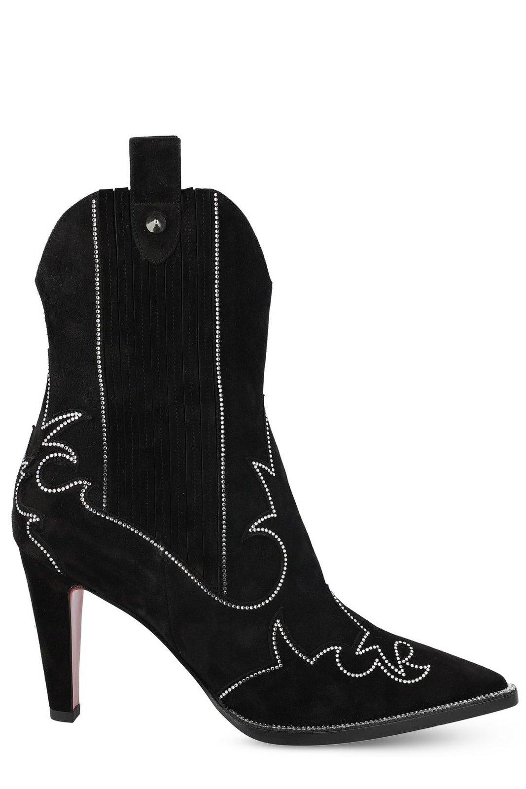 Shop Christian Louboutin Embellished Pointed Toe Boots In Black