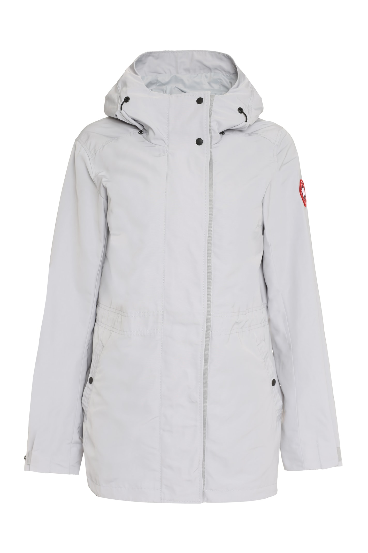Canada Goose Logo Patch Hooded Jacket In Grey