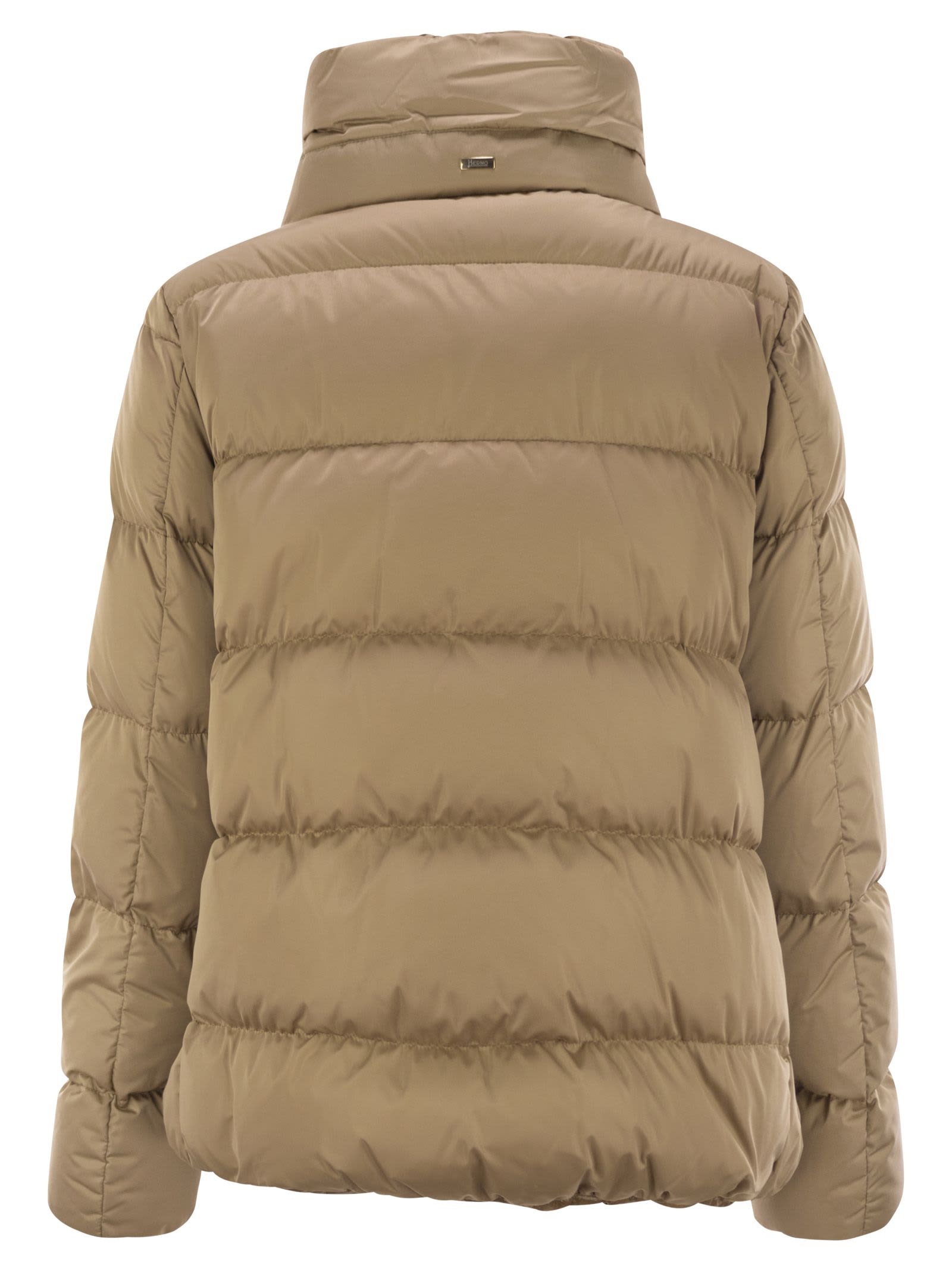 Shop Herno Down Jacket With Ring Collar In Camel