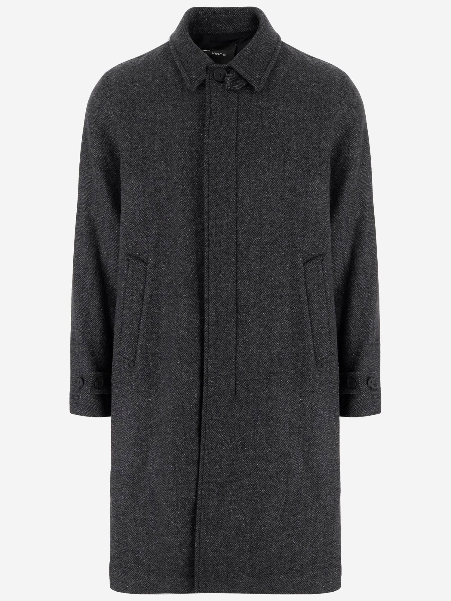 Vince Wool-blend Herringbone Coat In Gray