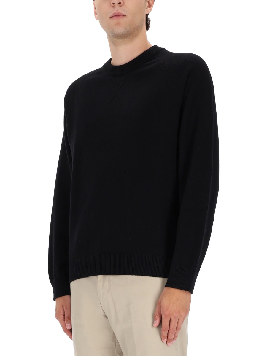 Ps By Paul Smith Classic Crew Neck Black Merino Wool Sweater In Black
