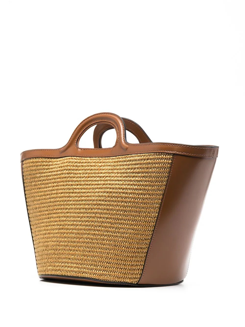 MARNI SMALL TROPICALIA SUMMER BAG IN BROWN LEATHER AND NATURAL RAFFIA 