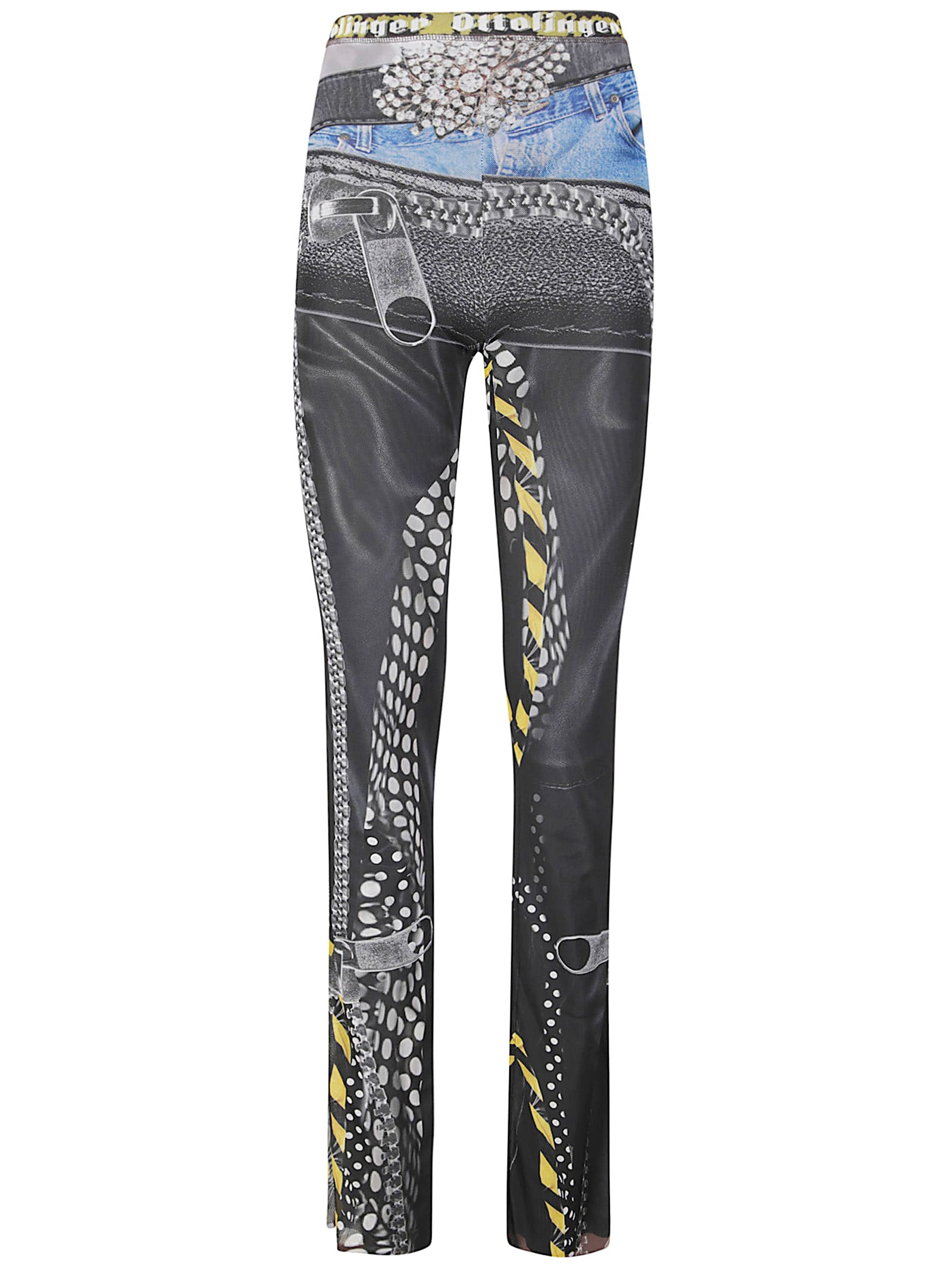 Ottolinger Fitted Mesh Trousers With Abstract Printed Pattern In Gray