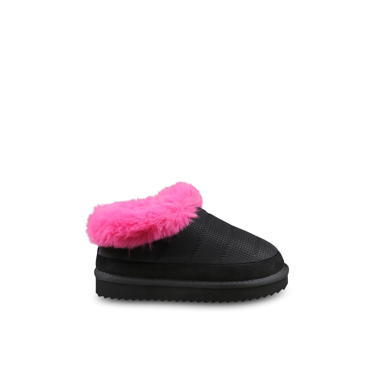 Monnalisa Technical Fabric And Plush Slip-ons In Black