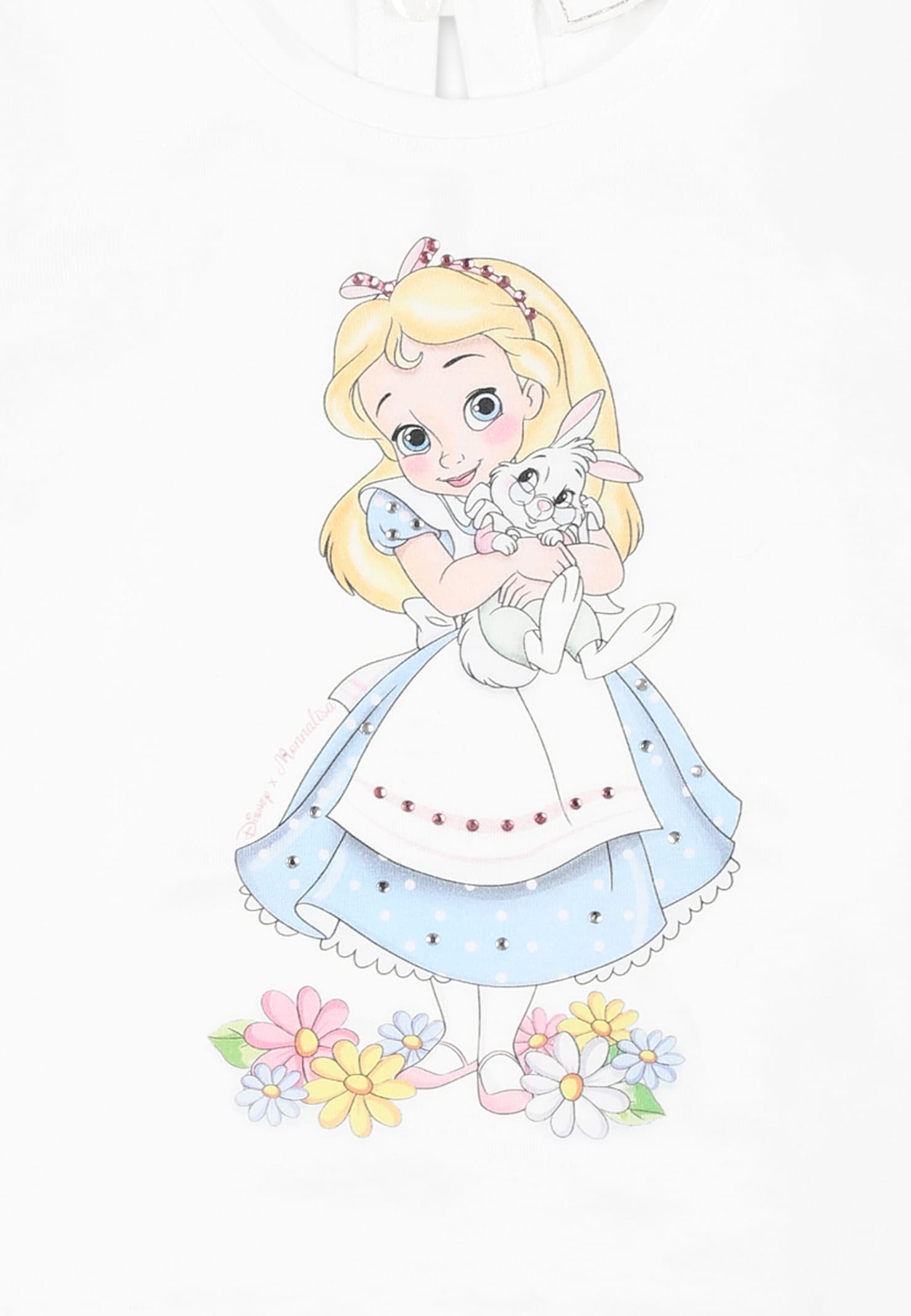 Monnalisa White T-shirt For Baby Girl With Alice In Wonderland In White