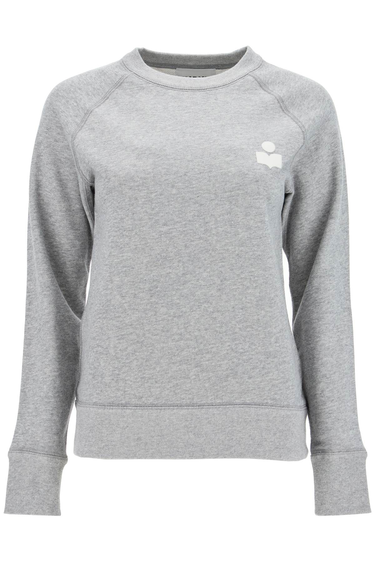 Shop Marant Etoile Milla Cotton Sweatshirt With Round Neck In Grey/white (grey)