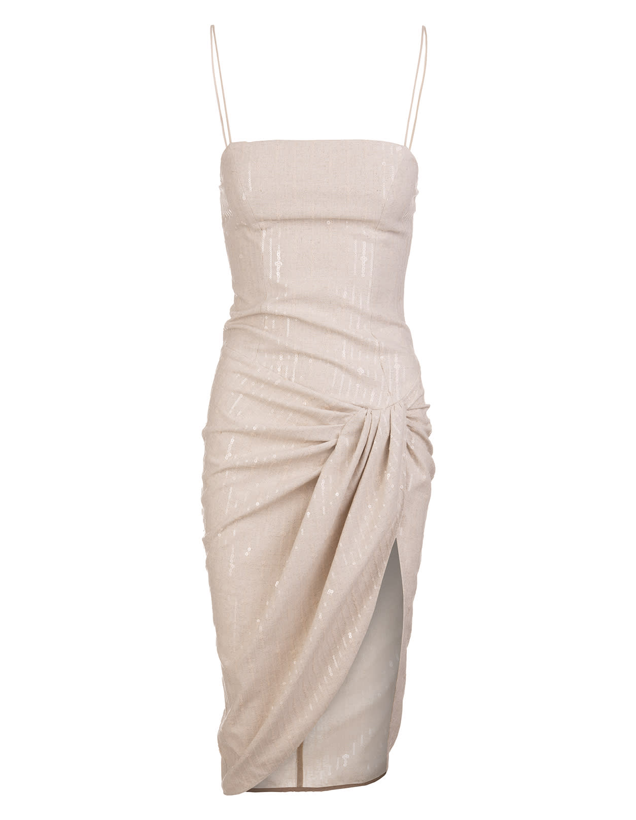 Giuseppe di Morabito Nude Midi Dress With Draping And All-over Sequins