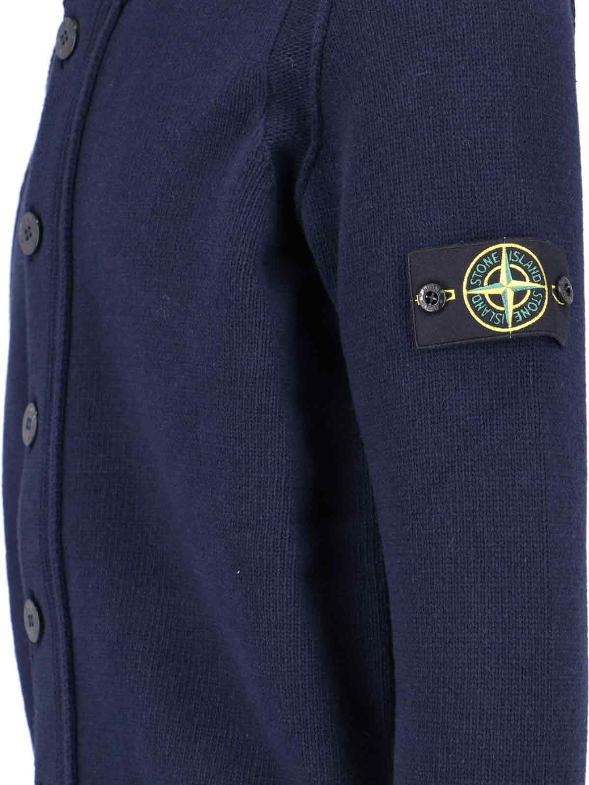 Shop Stone Island Logo Patch Buttoned Cardigan In Blue