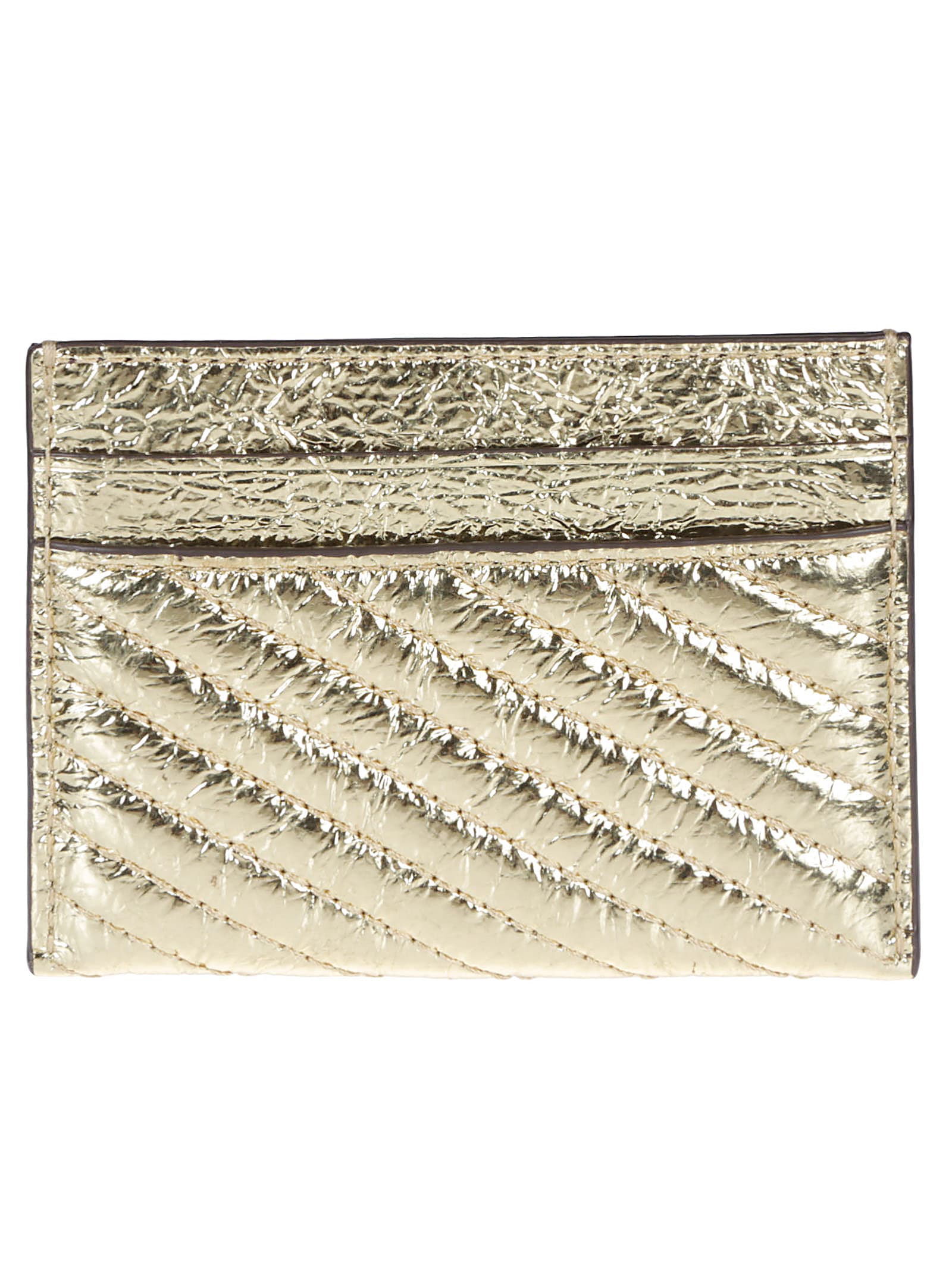 Tory Burch Kira Metallic Moto Quilt Credit Card Case In Gold