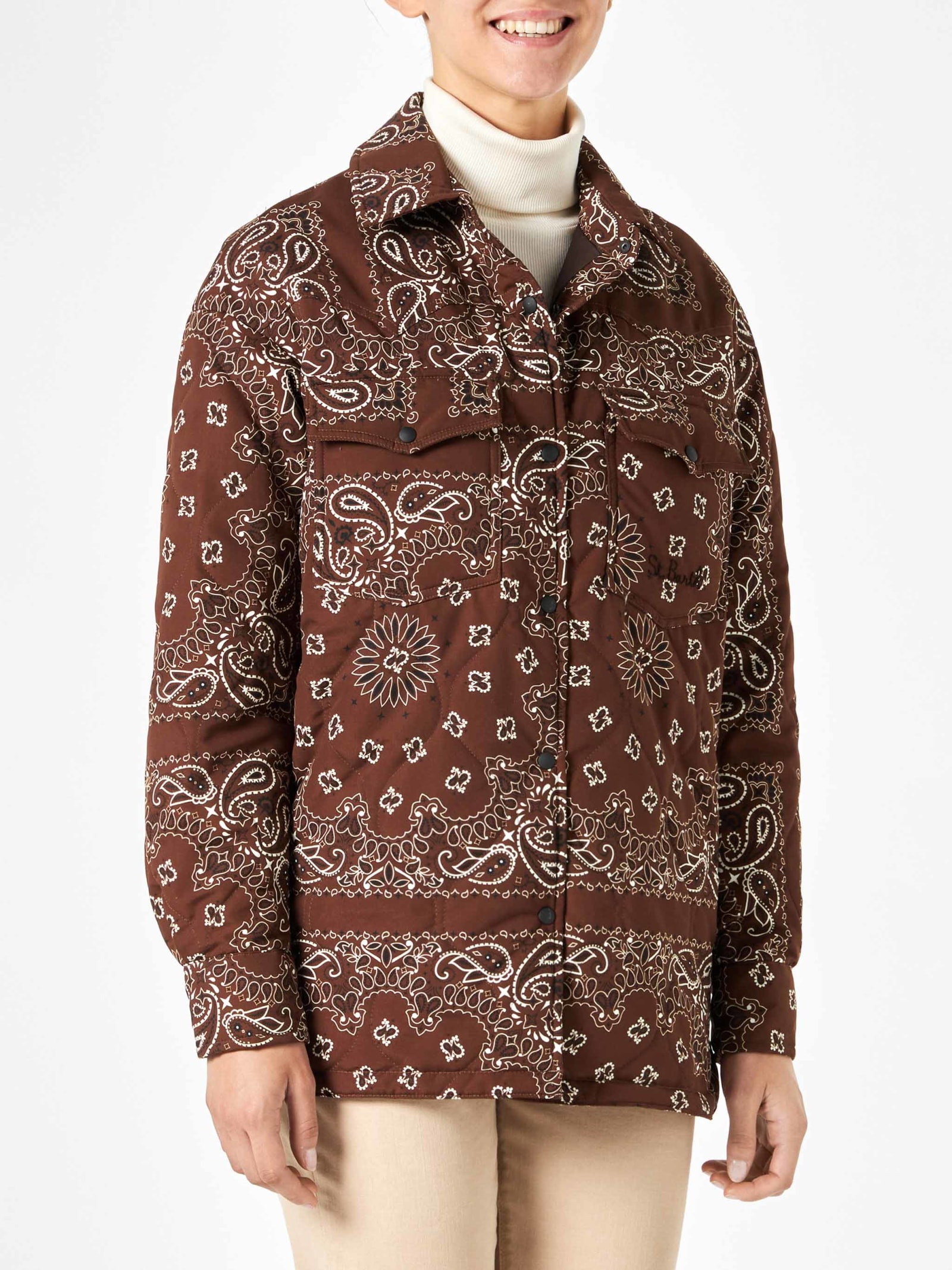 Shop Mc2 Saint Barth Woman Jacket With Bandanna Print In Brown