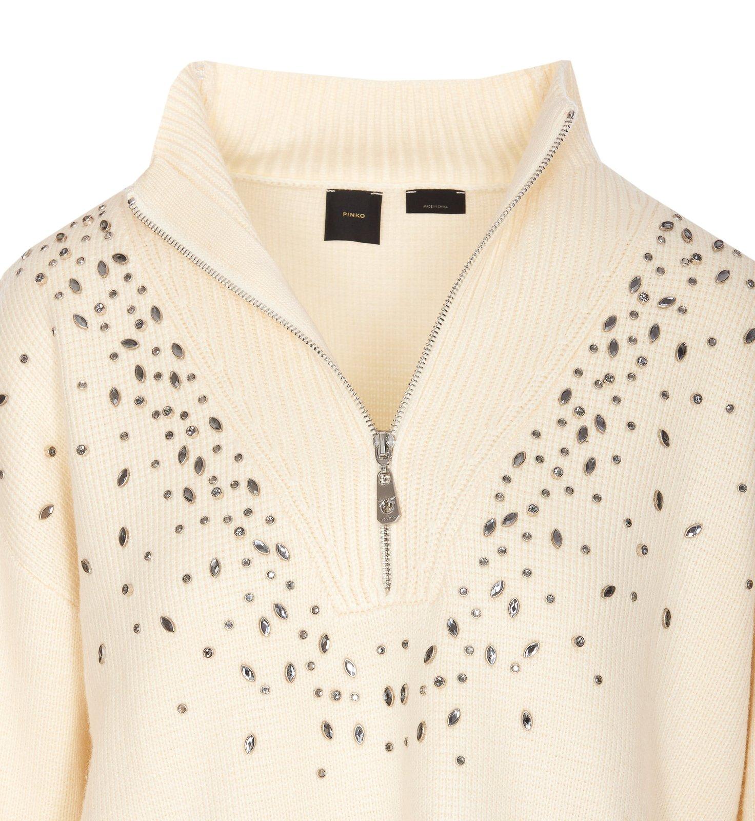 Shop Pinko Bombay Embellished Half-zipped Jumper In White