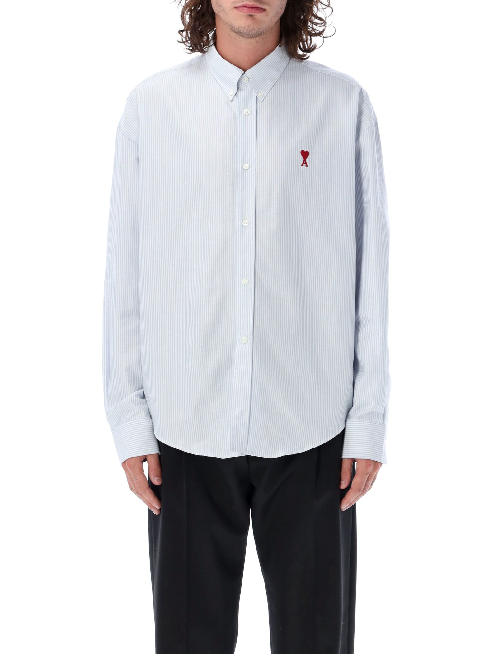 Shop Ami Alexandre Mattiussi Shirt Ami De Coeur In White Light Blu