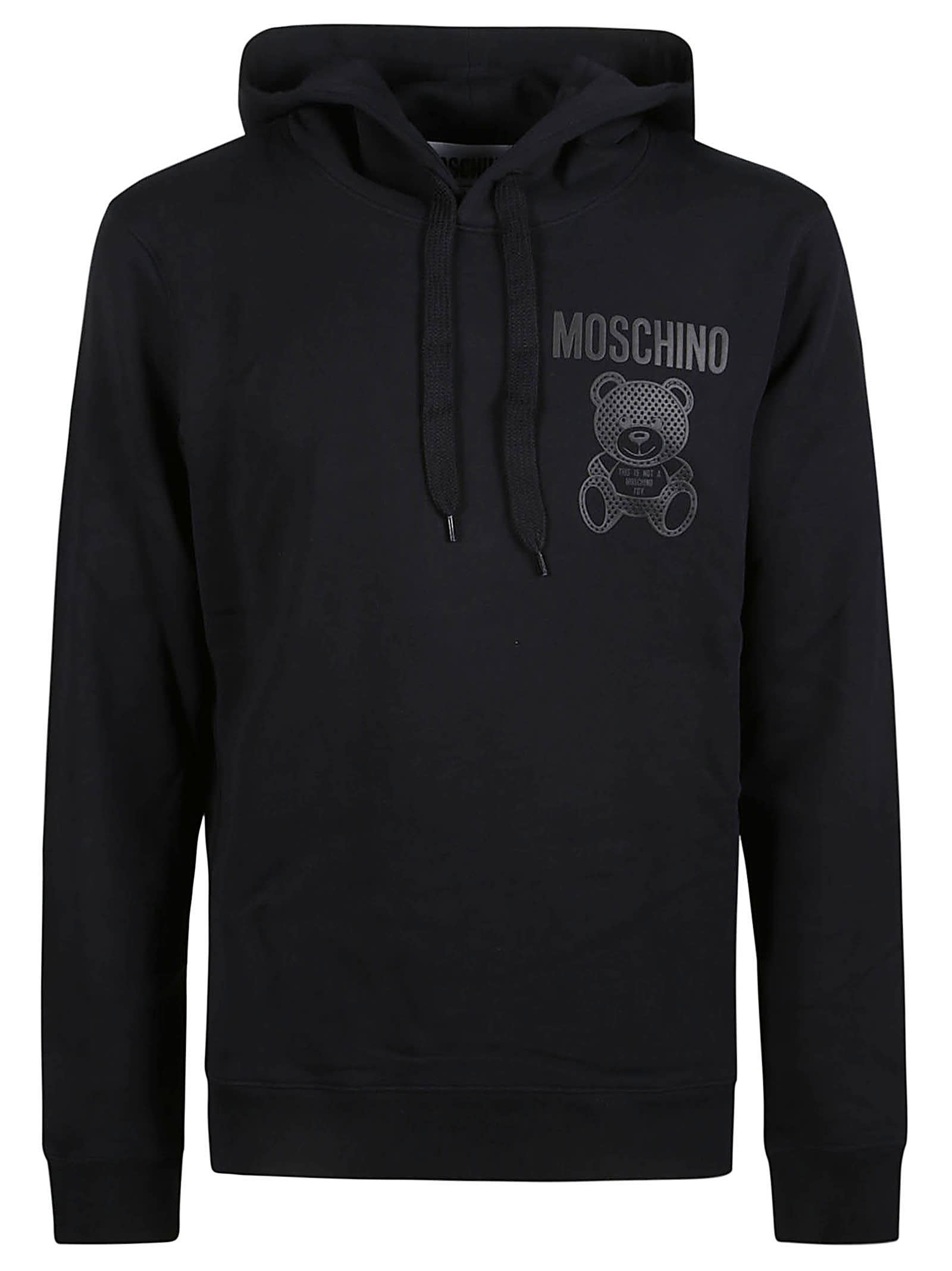 Shop Moschino Logo Drawstringed Hoodie In Black