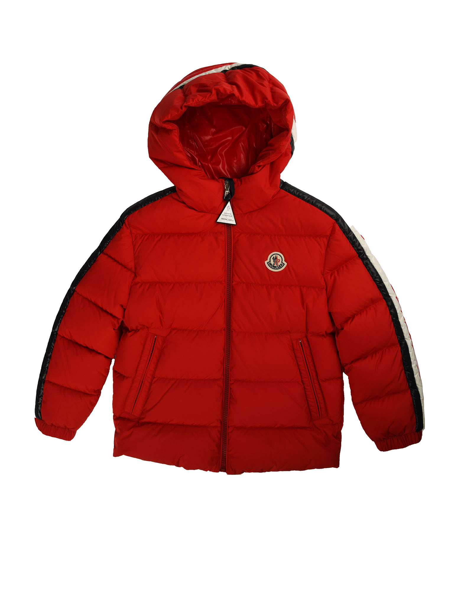 Moncler Red Jacket With Bands And Hood