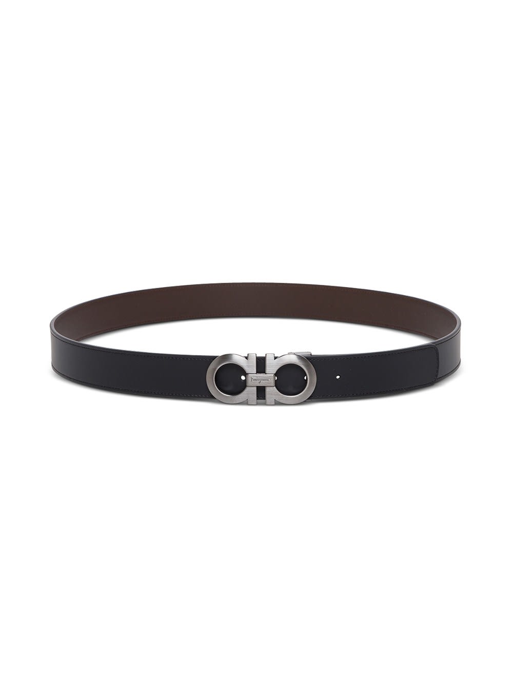 Salvatore Ferragamo Mans Bicolor Leather Belt With Logo Buckle