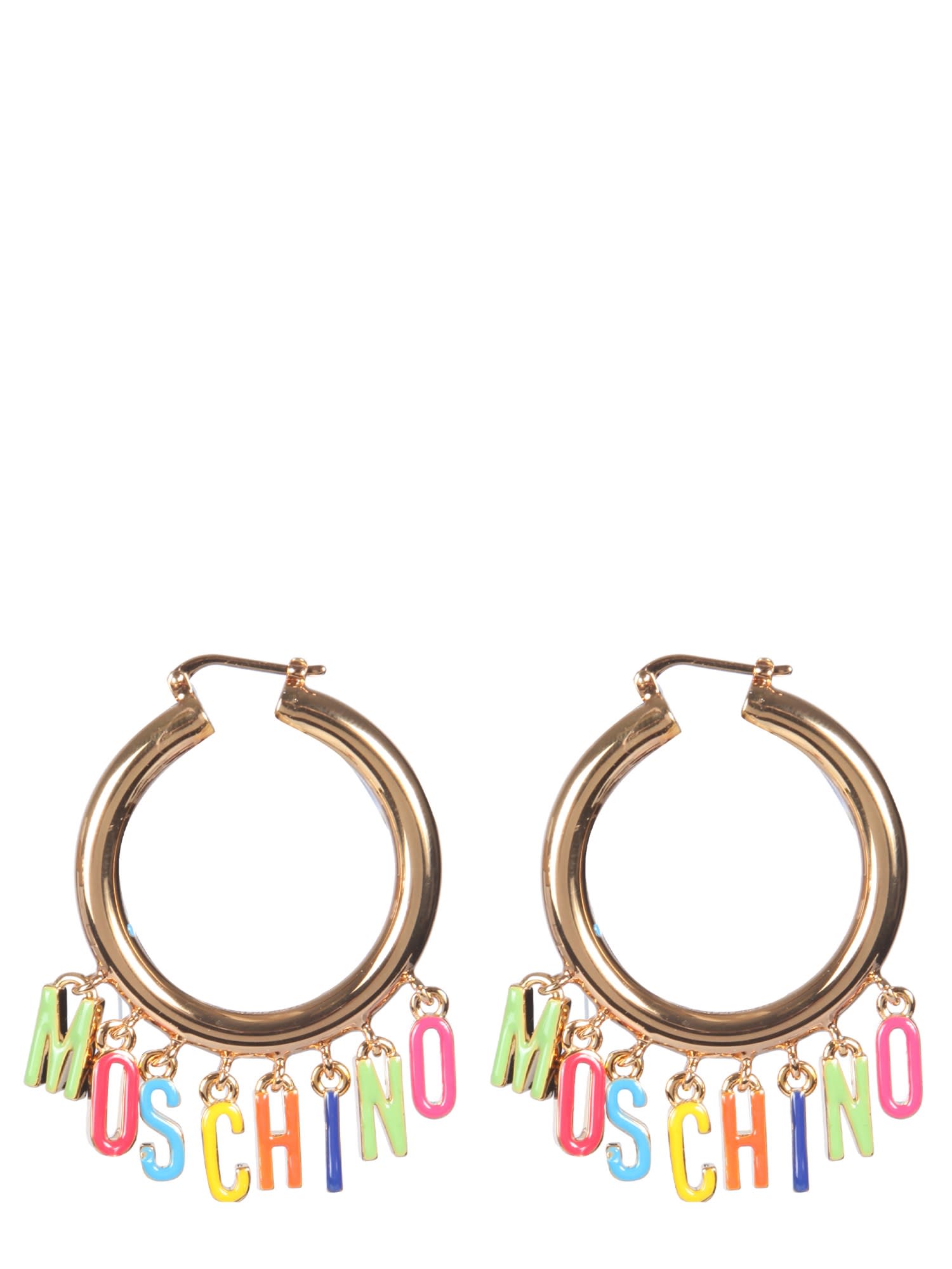 Moschino Lettering Logo Charms Hoop Earrings