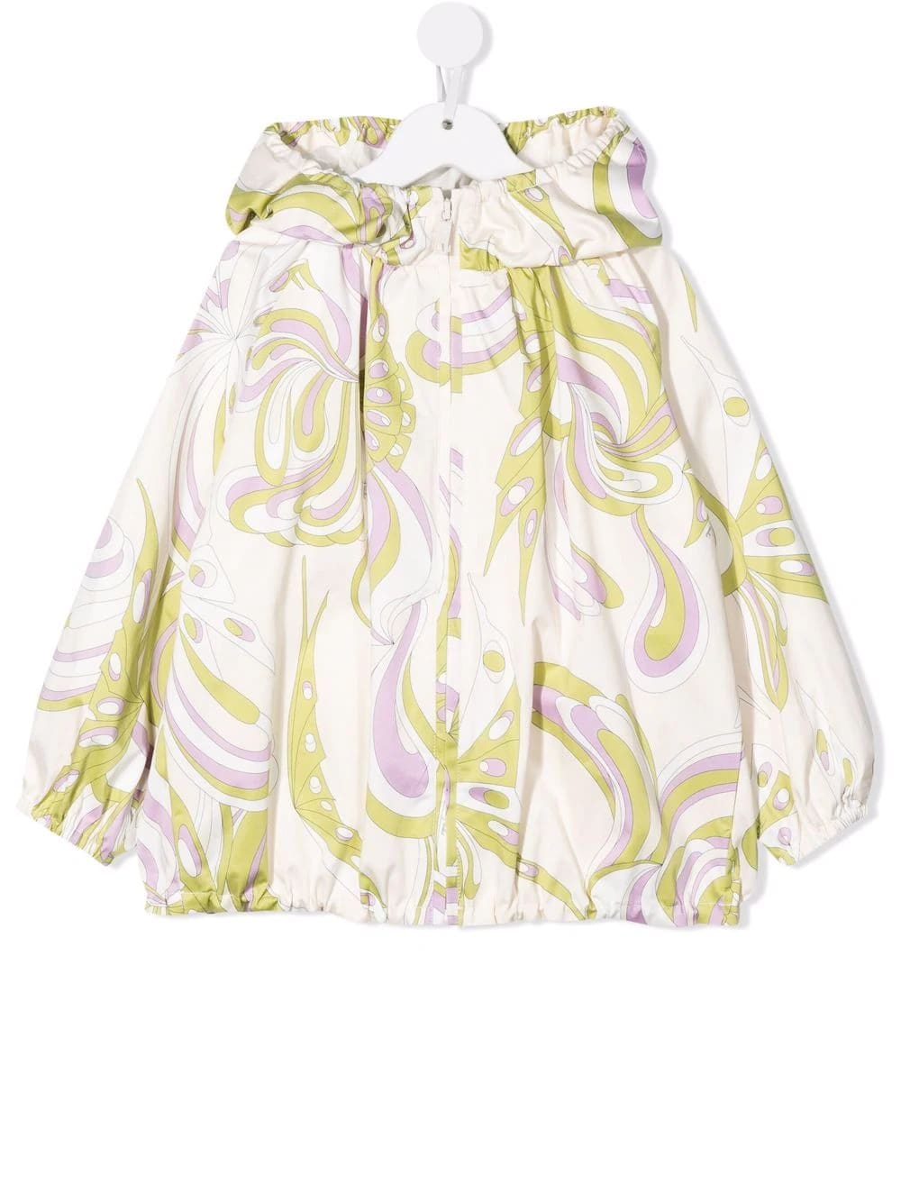 Emilio Pucci Kids White Windbreaker With Lilac And Light Green Fantasy Print