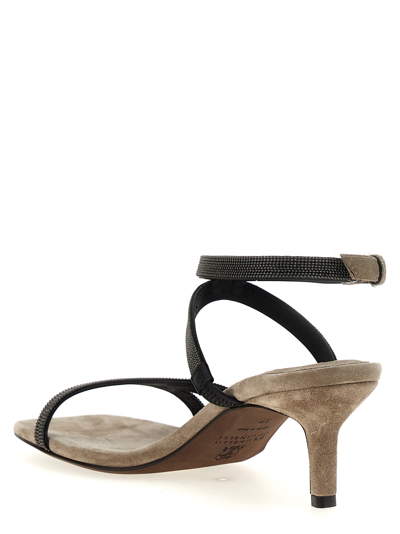 Brunello Cucinelli Sandal City Grey With Precious Straps In Black