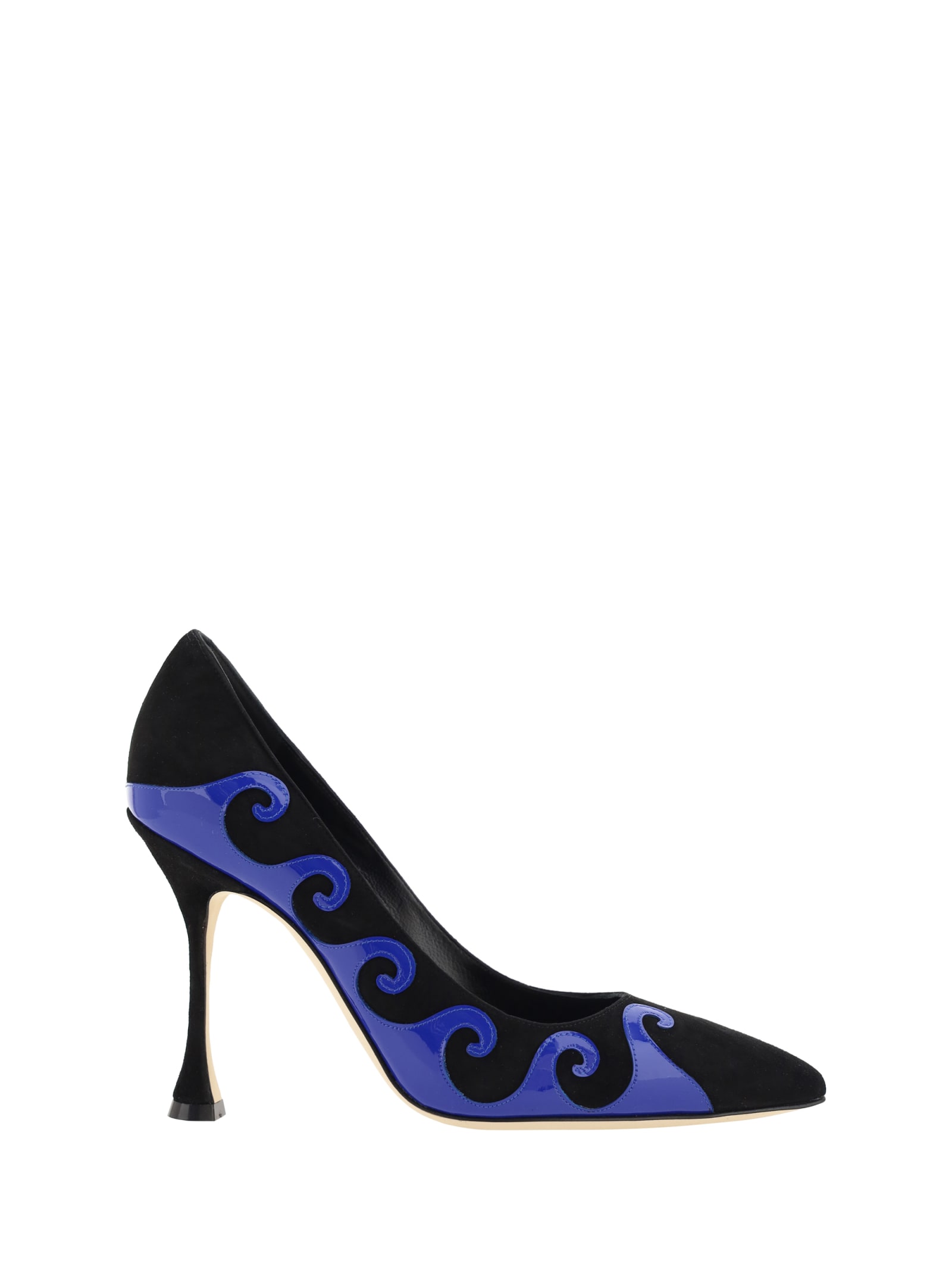 Manolo Blahnik Kasai Suede And Patent Leather Pumps In Blck
