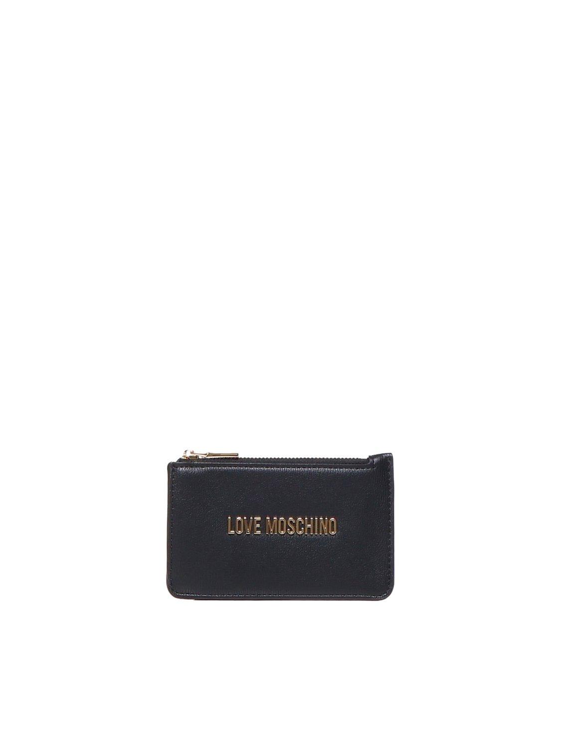 Shop Love Moschino Logo Lettering Zipped Wallet In Black