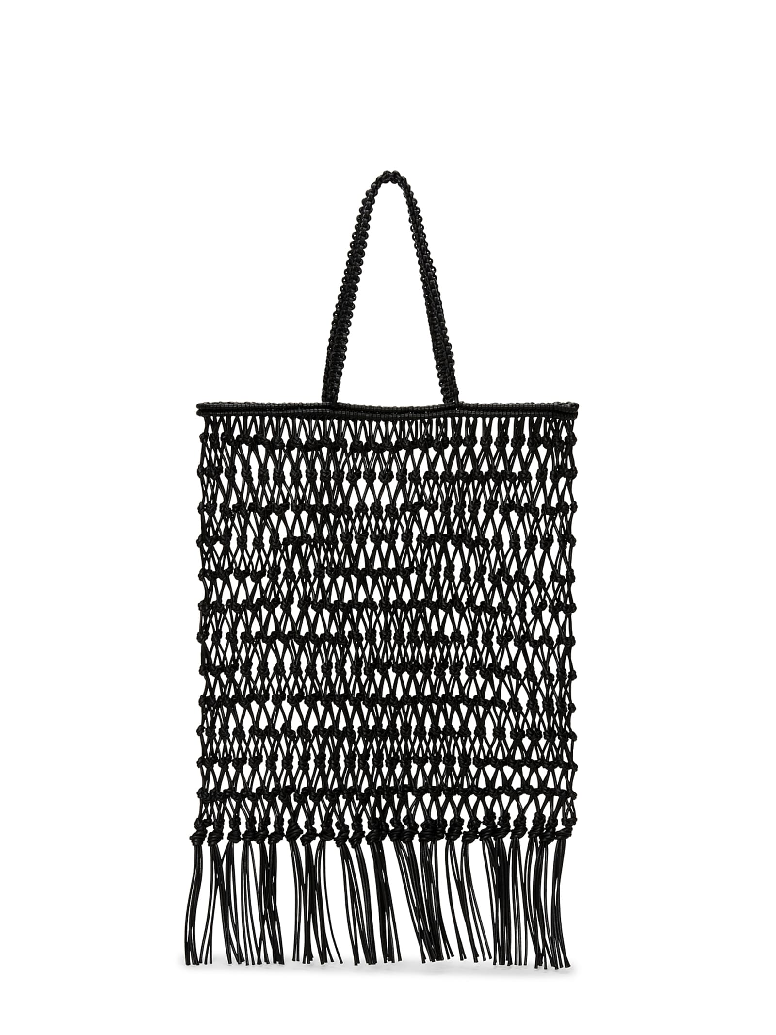 Shop Fabiana Filippi Shoulder Bag In Fabric With Fringes In Nero