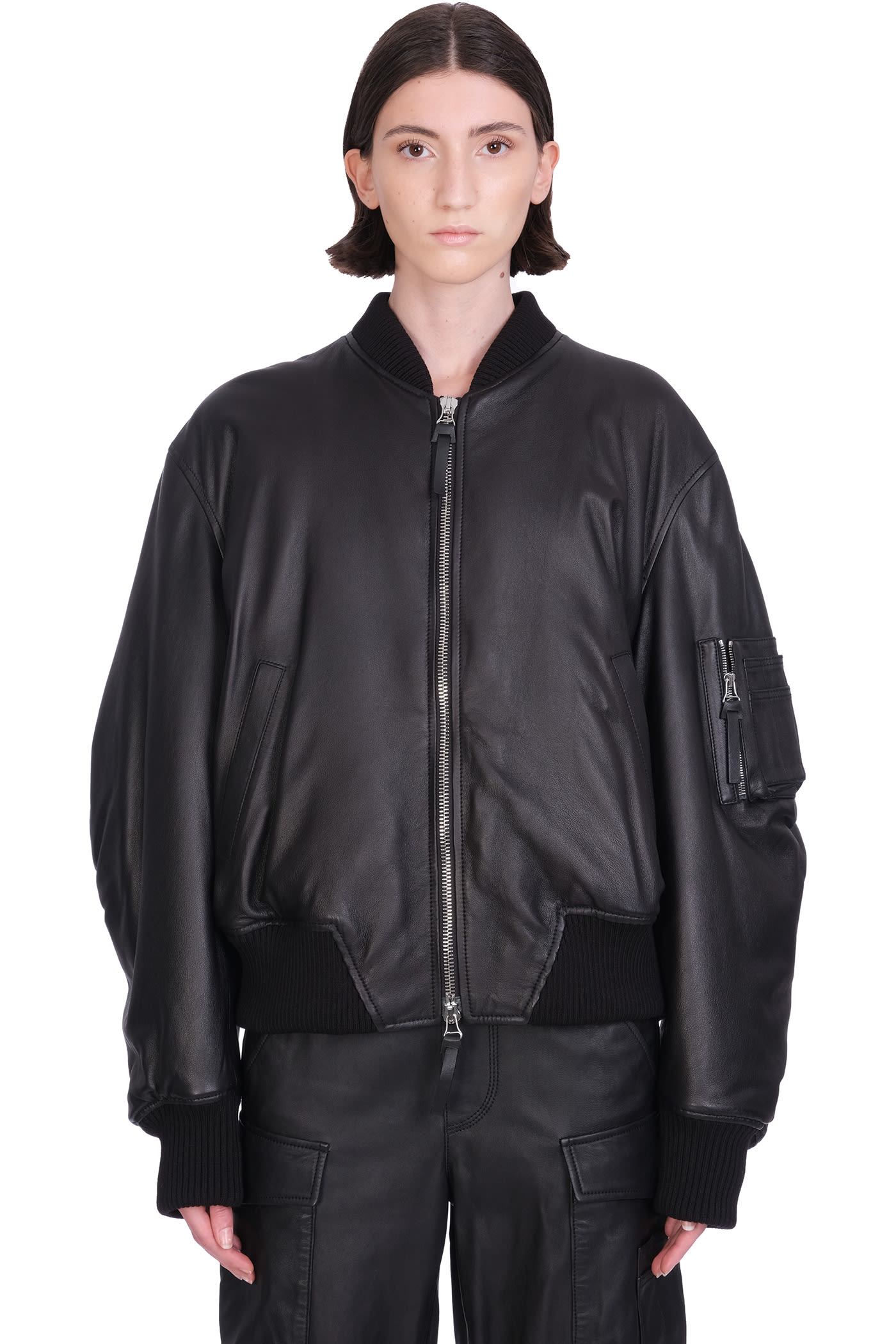 The Attico Leather Jacket In Black Leather
