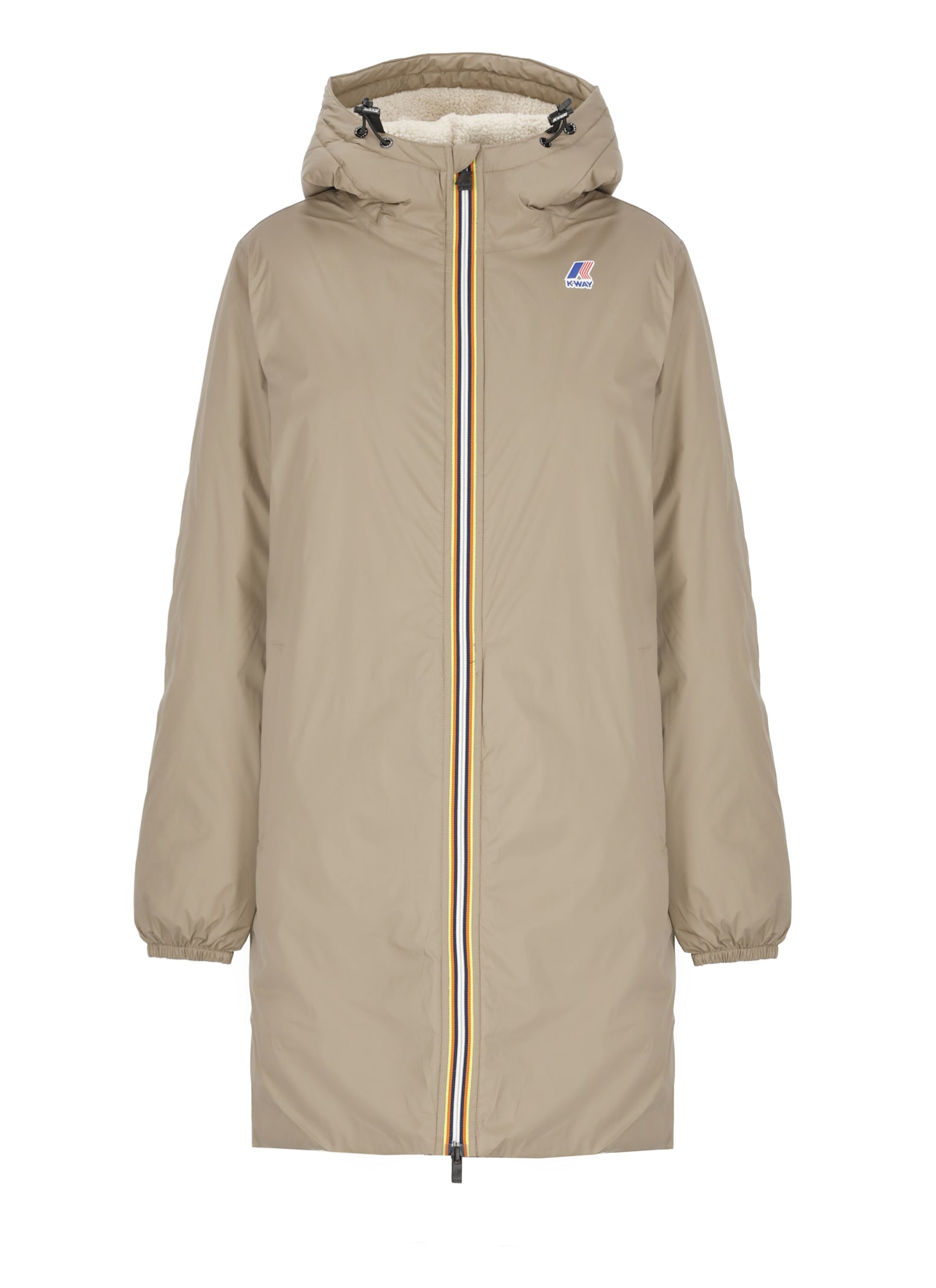 Shop K-way Le Vrai 3.0 Eiffel Orsetto Padded Coat In Beige