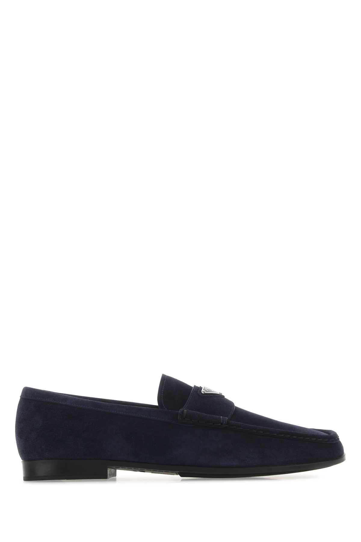 Shop Prada Navy Blue Suede Loafers In F0008