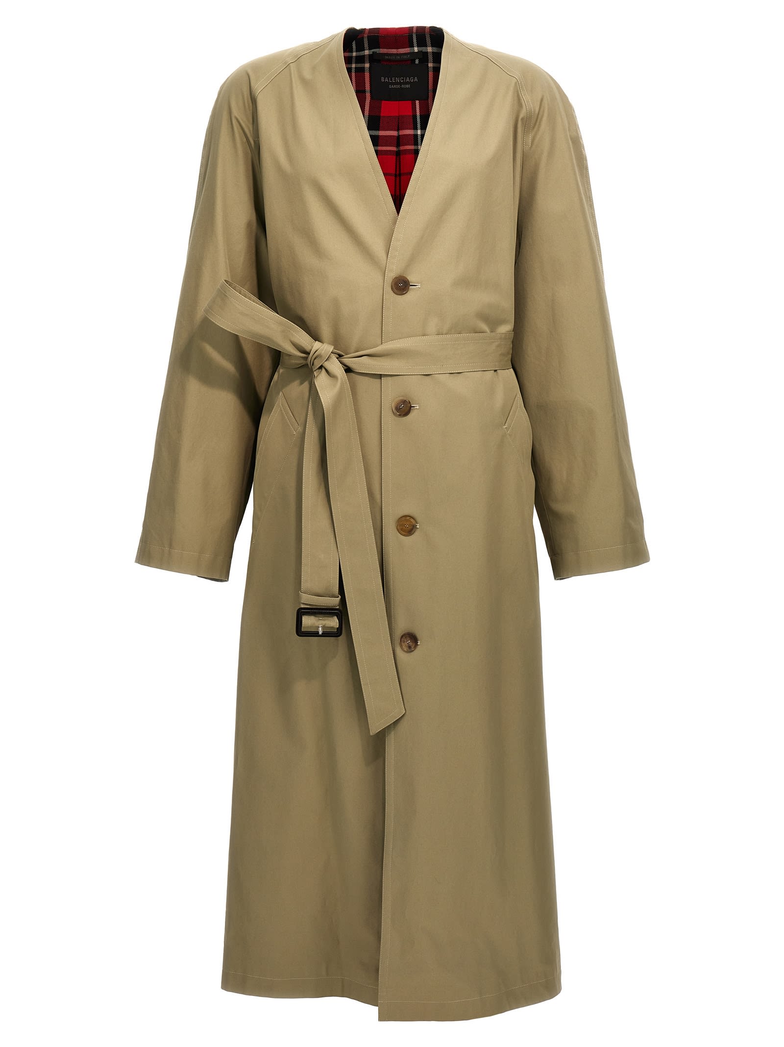 Shop Balenciaga Check Lining Oversize Trench Coat In Military Beige