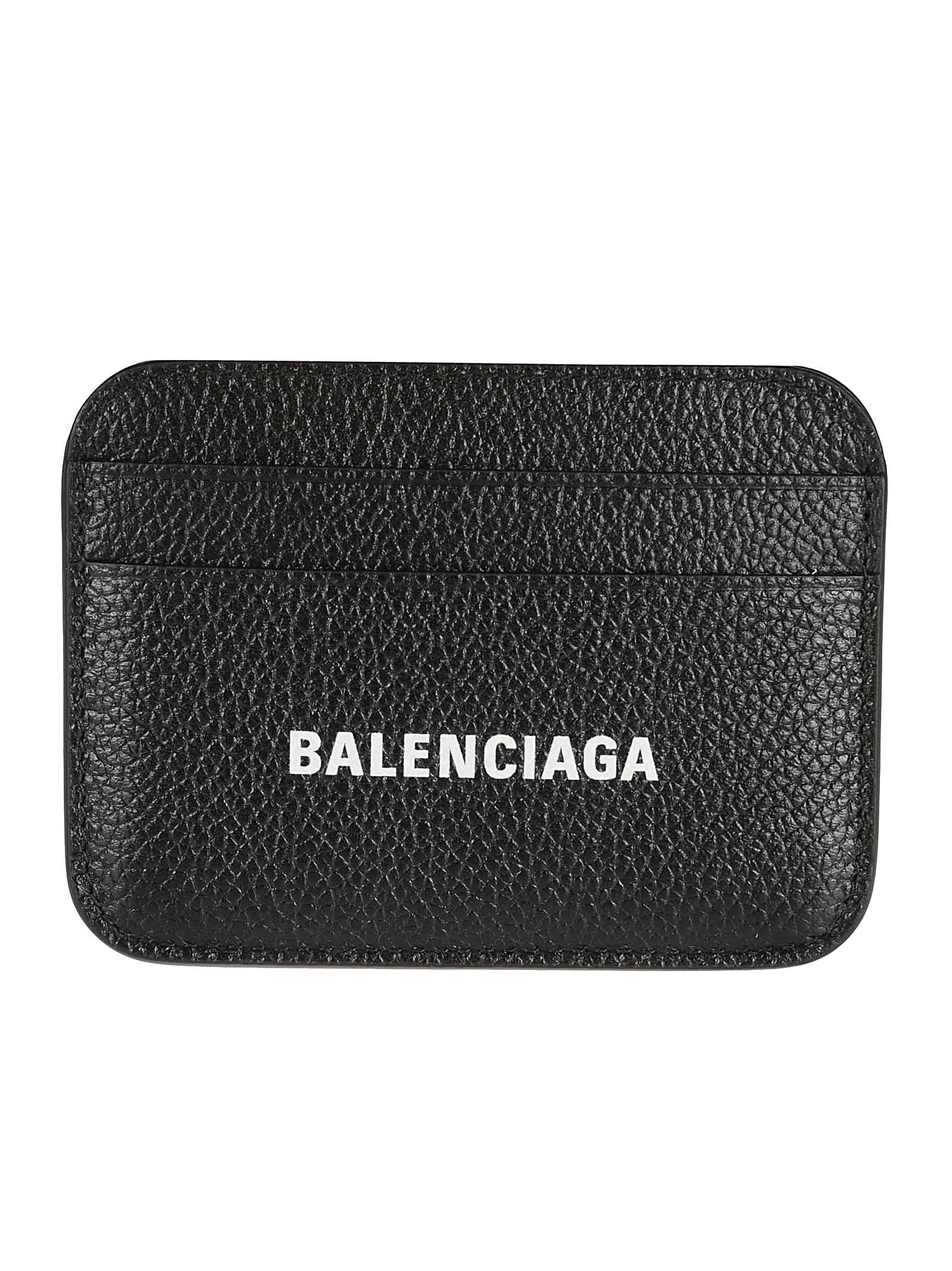 Balenciaga Grained Leather Logo Card Holder In Black/white