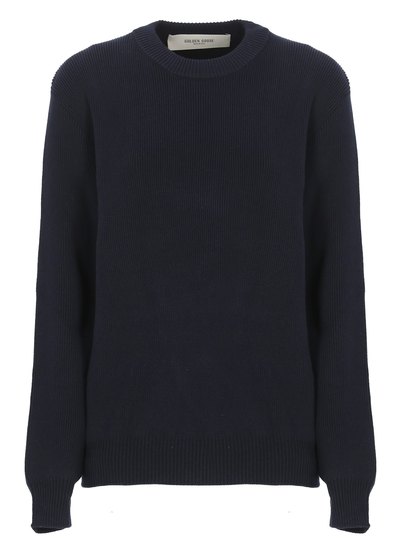Golden Goose Black Merino Wool Sweater With Golden Applications For Women In Blue