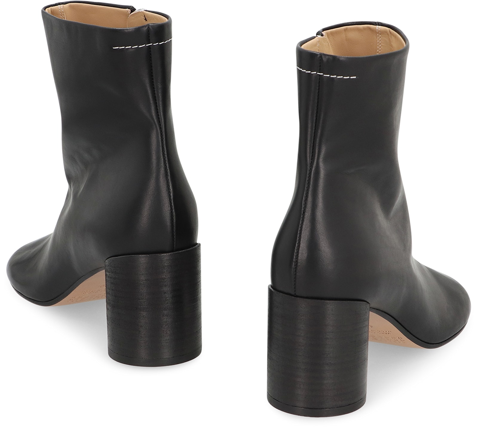 Mm6 Maison Margiela Round Toe Leather Ankle Boots With Seam Detailing In Black